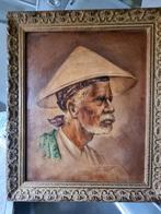 Olieverfschilderij man met Aziatische hoed, Ophalen of Verzenden