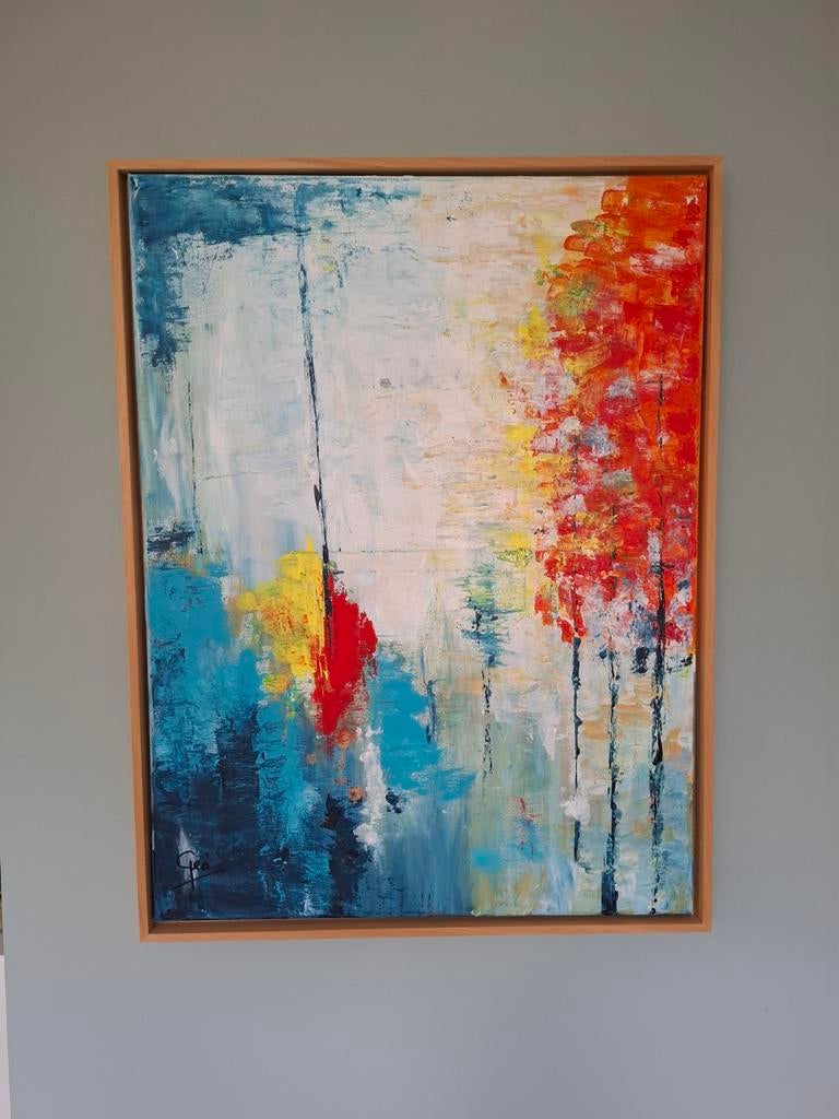 T.e.a.b. " BOMEN" Abstract schilderij - 60 x 80 cm., Ophalen of Verzenden