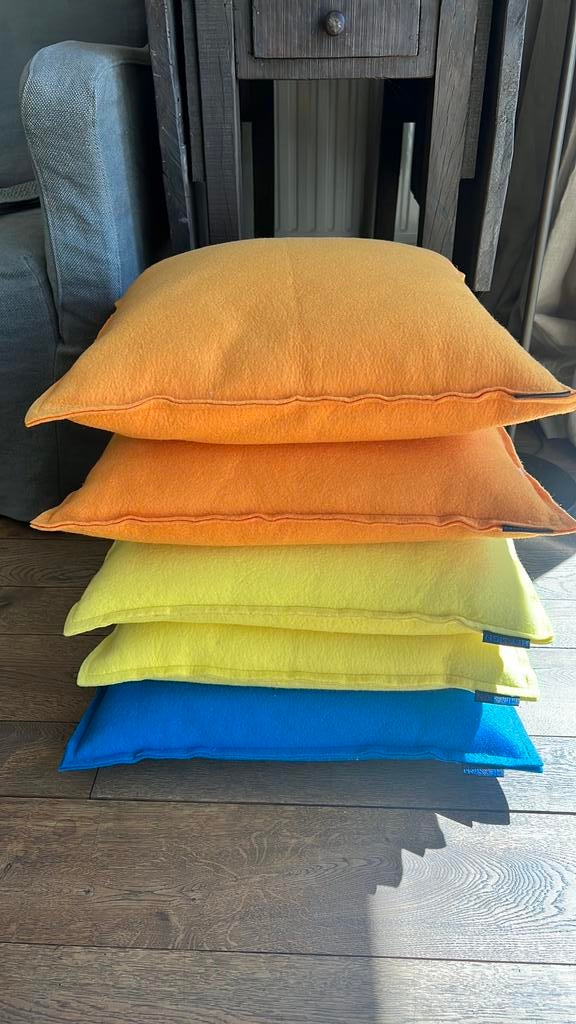 Hey-Sign vilten kussens - set van 4 in diverse kleuren, Ophalen of Verzenden, Gebruikt, Oranje, Vierkant
