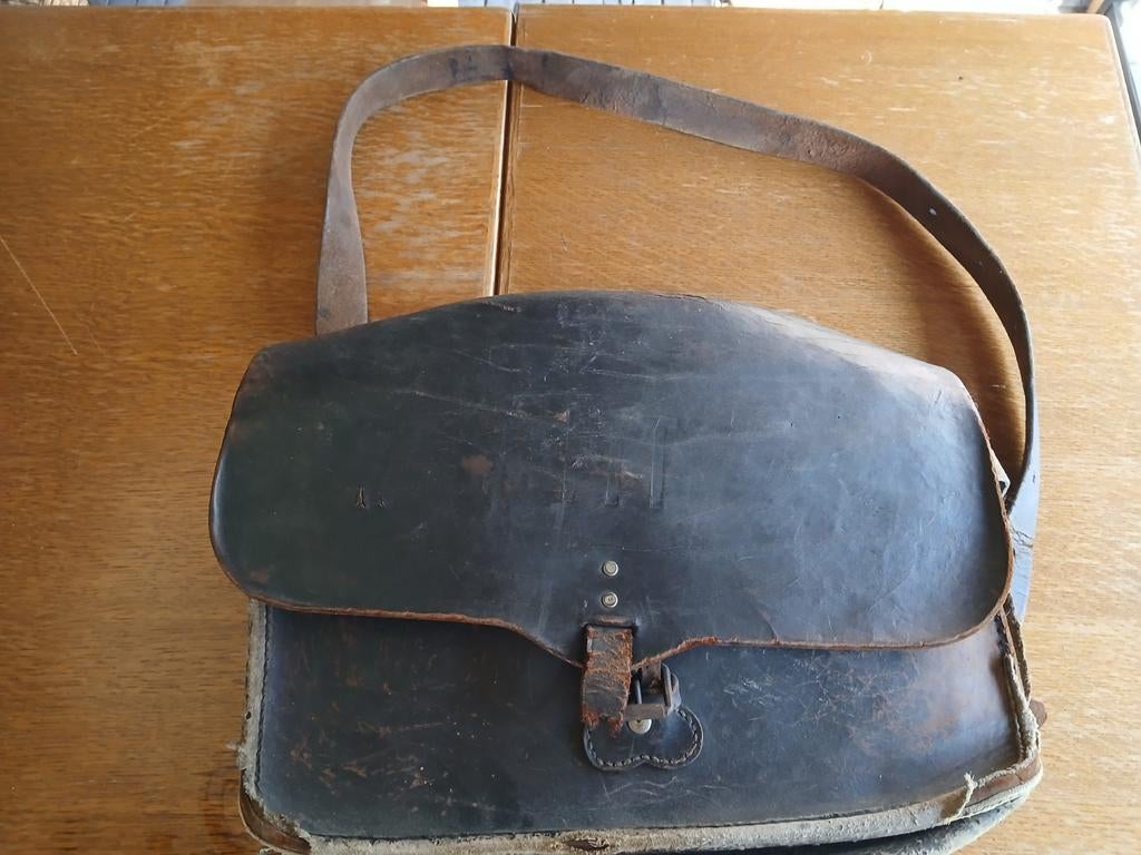 Vintage leren PTT posttas - Authentiek en doorleefd, Gebruikt, Bruin, Leer, Ophalen