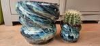 2 design bloempotten, blauw/wit, 30 cm en 15 cm, Tuin en Terras, Bloembakken en Plantenbakken, Ophalen of Verzenden