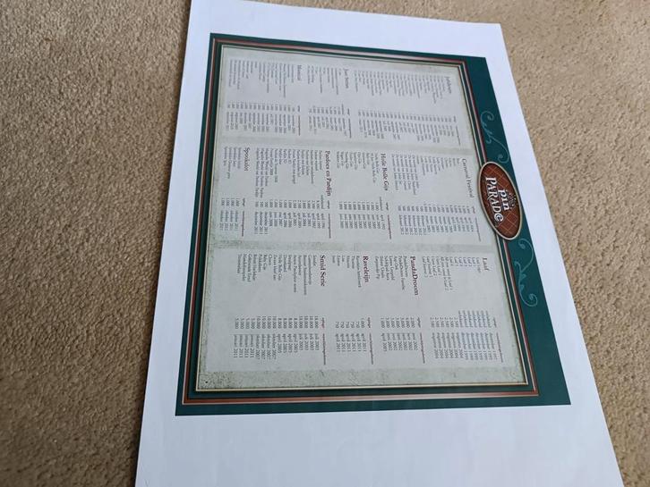 Efteling Pin Parade overzicht Dubbelzijdig gedrukt Vel, Verzamelen, Efteling, Nieuw, Button of Speldje, Ophalen of Verzenden