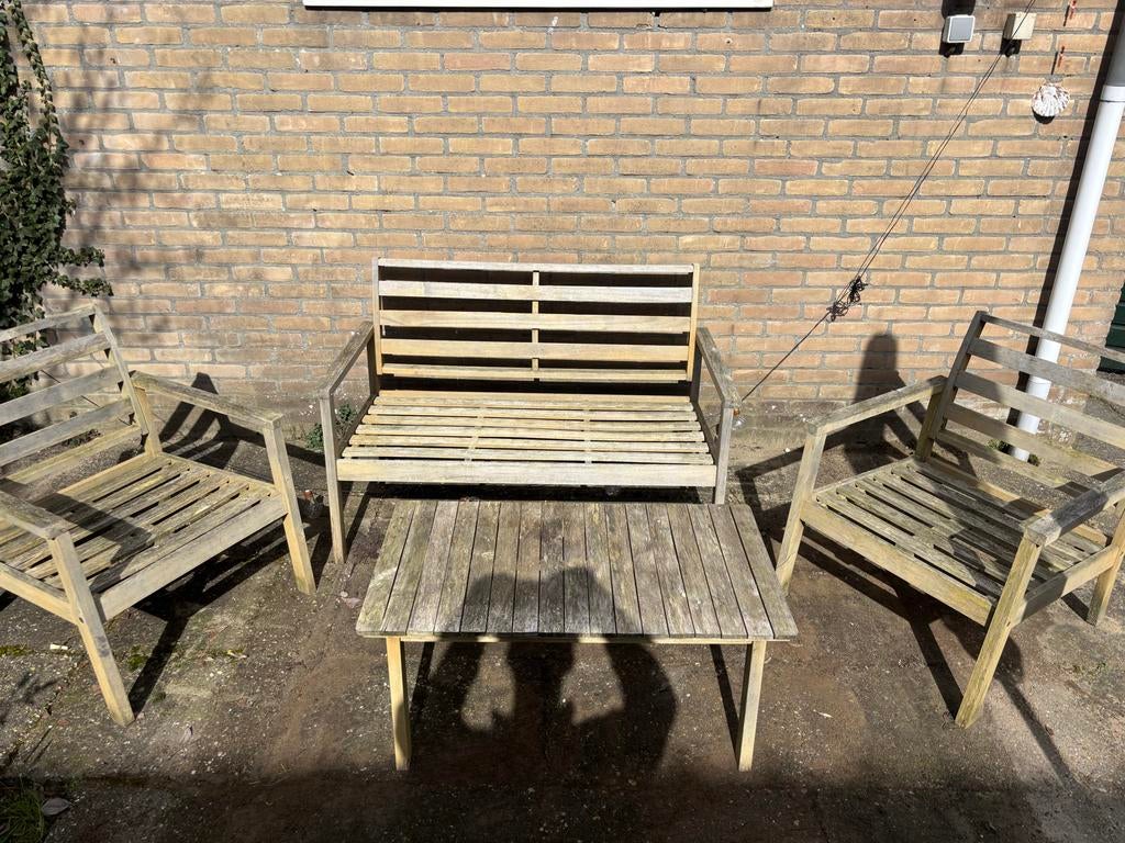 Loungeset met bankje en twee stoelen, Tuin en Terras, Tuinsets en Loungesets, Ophalen, 4 zitplaatsen, Gebruikt, Loungeset