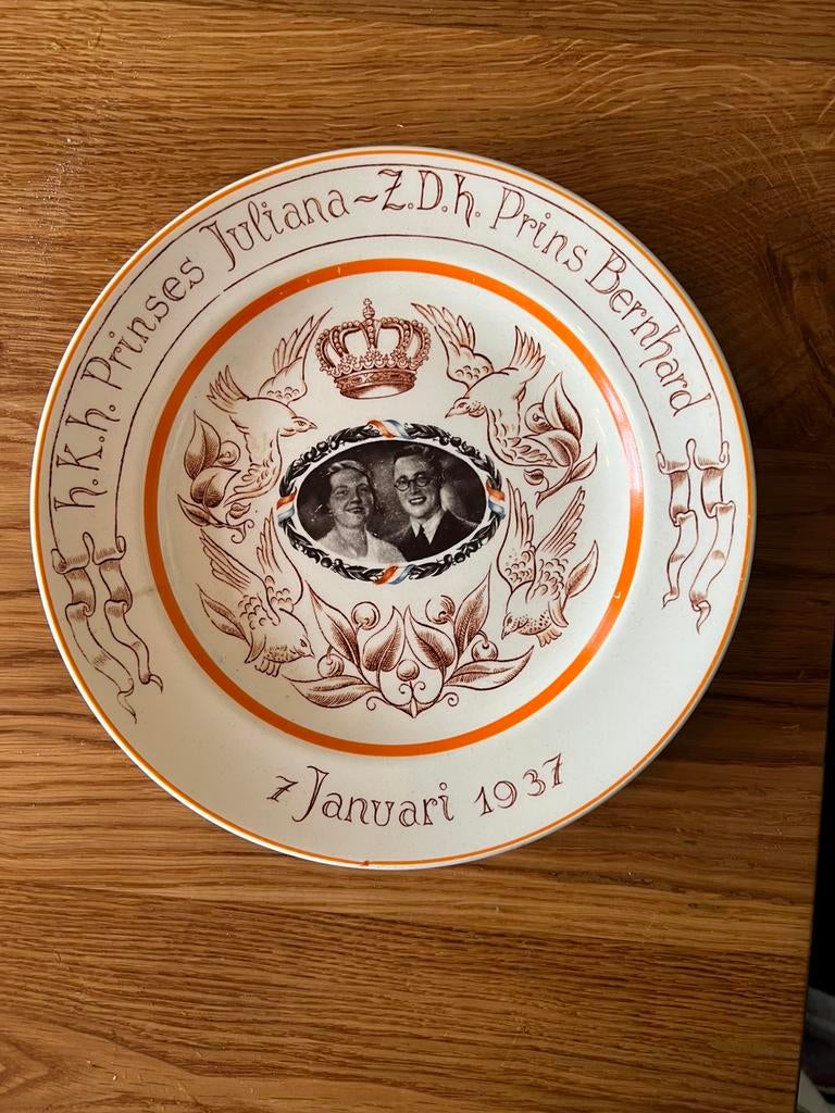 Herdenkingsbord / wandbord Juliana & Bernhard 1937, Antiek en Kunst, Ophalen of Verzenden