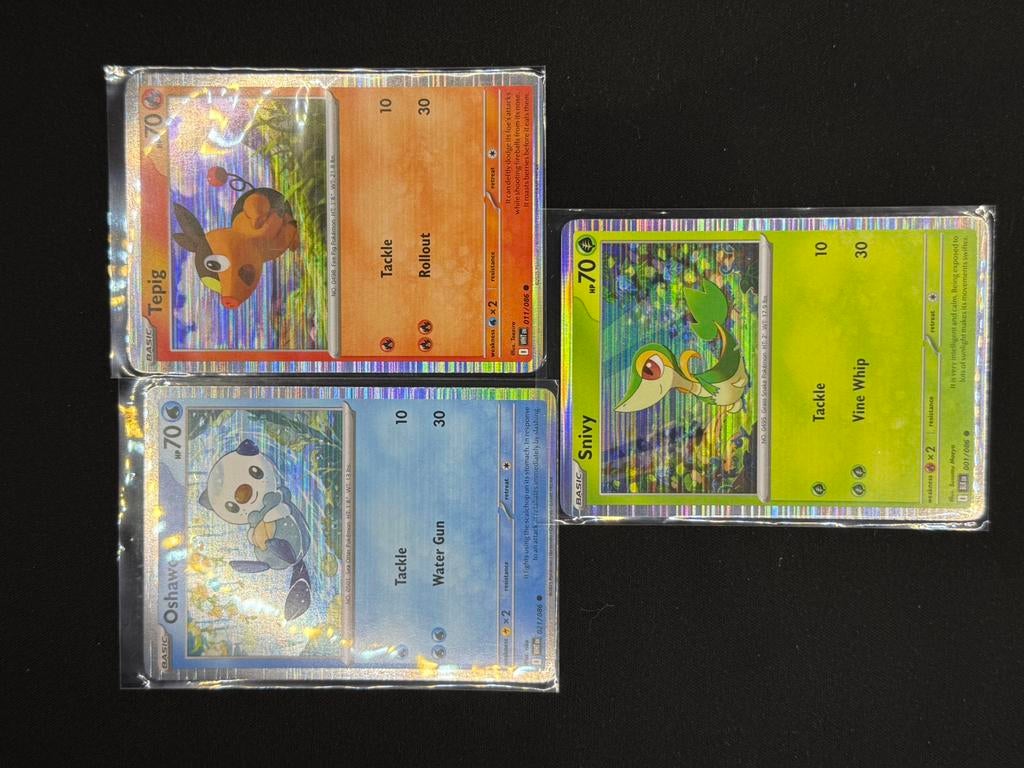 Snivy, Tepig & Oshawott Promo Holo – Pokémon TCG Kaarten, Ophalen of Verzenden, Zo goed als nieuw, Meerdere kaarten