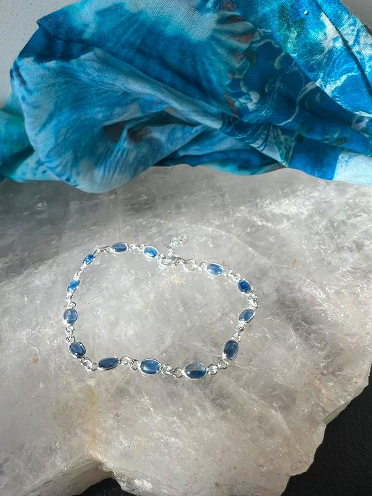 Kyaniet zilver beschermt intuïtie hoge trilling zuivert aura, Sieraden, Tassen en Uiterlijk, Armbanden, Nieuw, Zilver, Blauw, Met bedels of kralen