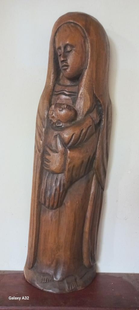 Houten Wandbeeld Maria met Kind., Antiek en Kunst, Ophalen of Verzenden