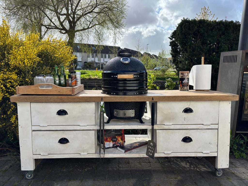Buitenkeuken inclusief kamado, Tuin en Terras, Houtskoolbarbecues, Ophalen, Zo goed als nieuw