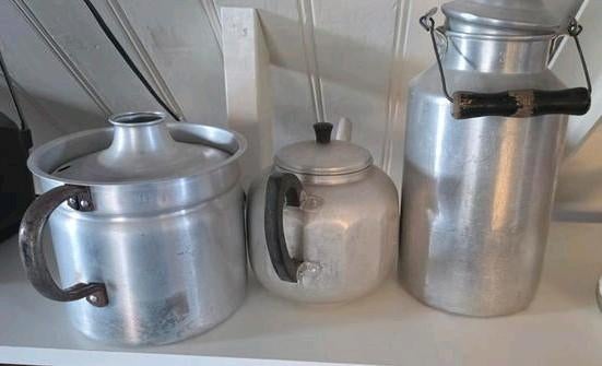 Vintage Aluminium Keukengerei Set - bus, theepot, melkkoker, Ophalen of Verzenden