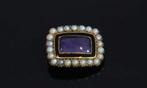 Parel memorie antieke rouw broche amethist 19e eeuws gouden
