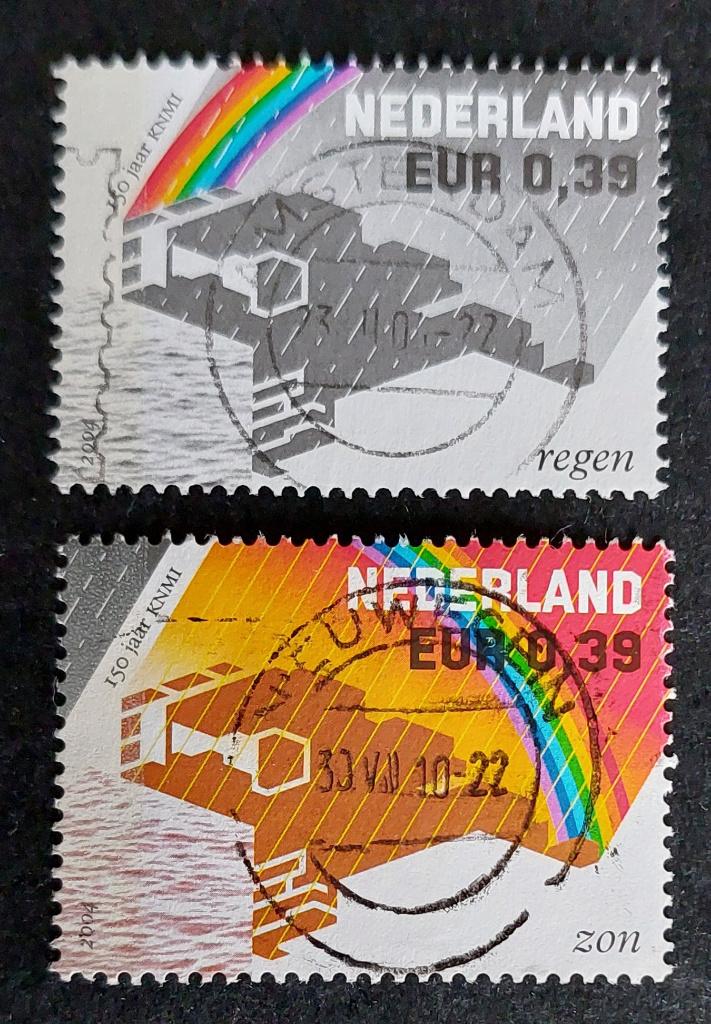 nvph 2248 - 2249 + tab gestempeld 150jr KNMI 2004, Postzegels en Munten, Verzenden, Na 1940, Gestempeld