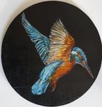 Schilderij ijsvogel op houten cirkel, Verzenden
