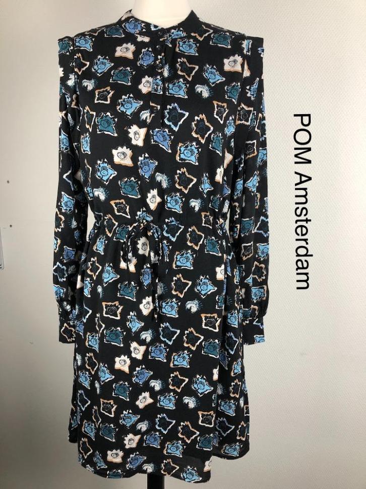 POM Amsterdam Jurk  (mt: 40) UL/8652, Kleding | Dames, Jurken, Zo goed als nieuw, Maat 38/40 (M), Blauw, Onder de knie, Ophalen of Verzenden