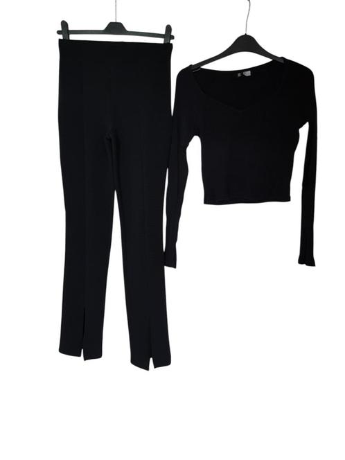 Mooie zwarte H&M stretch rib pant high rise met split mt S., Kleding | Dames, Broeken en Pantalons, Zo goed als nieuw, Maat 36 (S)