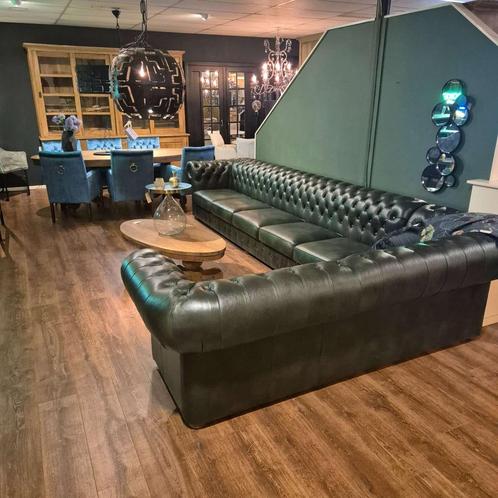Hoekbank Chesterfield Rundleder Groen, Huis en Inrichting, Banken | Bankstellen, Nieuw, Hoekbank, Vierpersoons of meer, 300 cm of meer