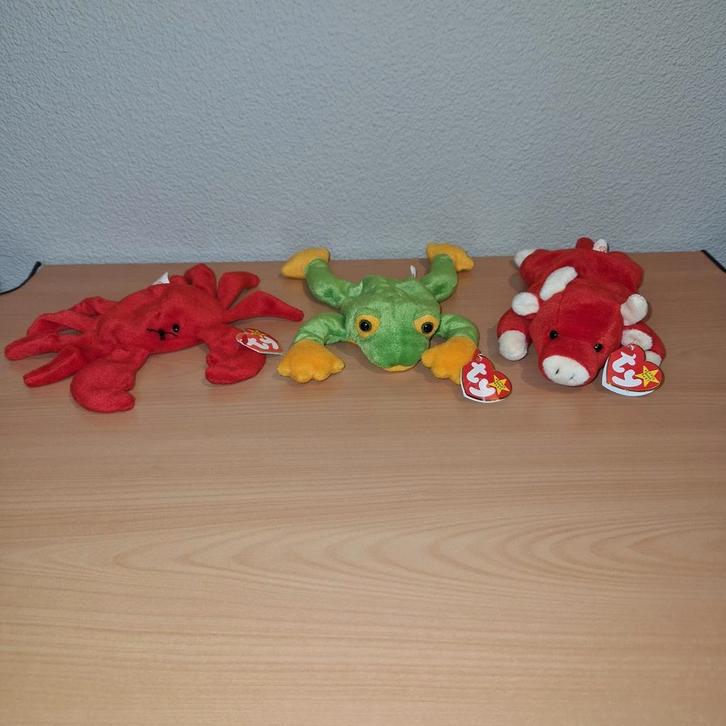 Ty beanie baby dieren Digger, Smoochy en Snort, Kinderen en Baby's, Speelgoed | Knuffels en Pluche, Zo goed als nieuw, Kikker