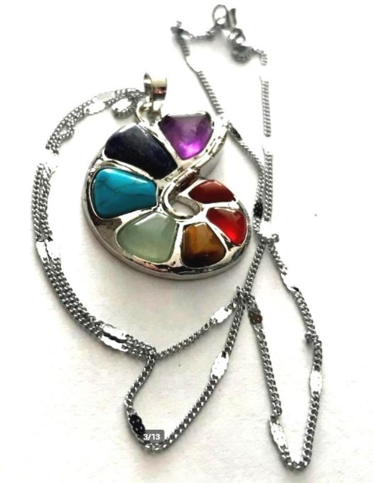 Prachtige set Ammoniet hanger ingelegd met edelstenen /ketti, Sieraden, Tassen en Uiterlijk, Kettinghangers, Nieuw, Steen of Mineraal