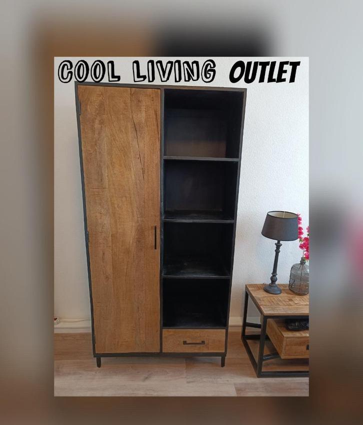 Wandkast met € 330,- korting, mangohout/metaal, Huis en Inrichting, Kasten | Wandmeubels, Zo goed als nieuw, 150 tot 200 cm, Minder dan 150 cm