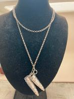 Lange jasseron ketting met breidoppen, Ophalen of Verzenden, Zo goed als nieuw, Zilver