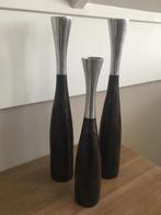 3 prachtige kegel vazen zilver hals met hout nieuw, Overige materialen, Overige kleuren, 50 tot 75 cm, Nieuw