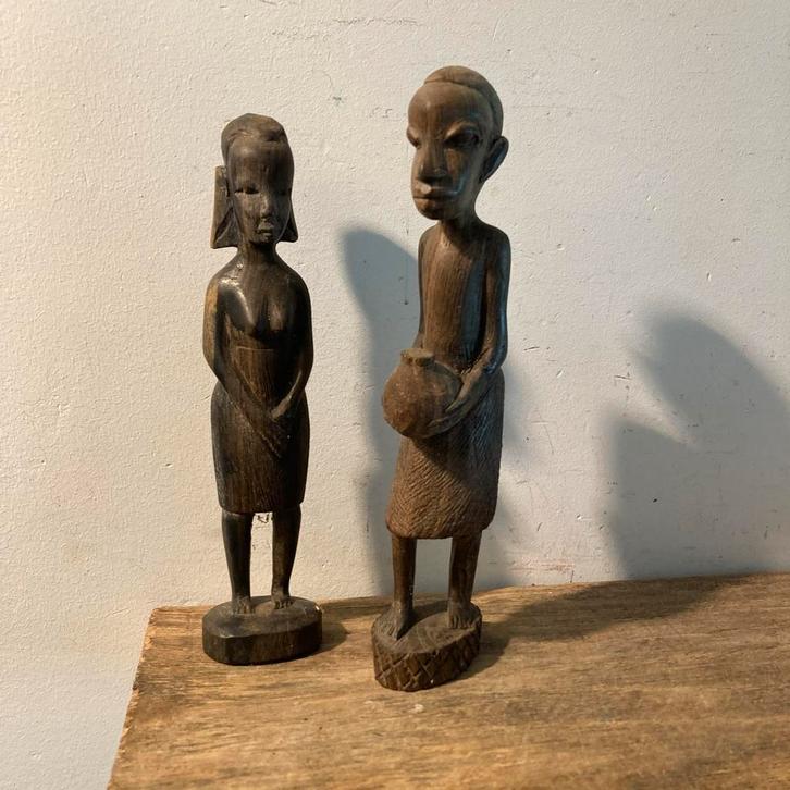 Afrikaans Houtsnijwerk Man en Vrouw Beelden, Antiek en Kunst, Kunst | Beelden en Houtsnijwerken, Ophalen of Verzenden