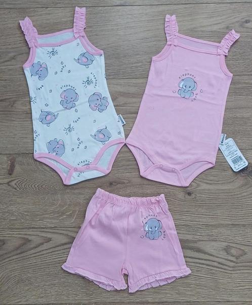 3 Delig setje olifant - Rose mt 68/74., Kinderen en Baby's, Babykleding | Maat 74, Nieuw, Meisje, Setje, Ophalen of Verzenden