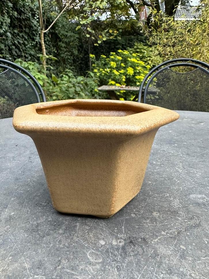 Zacht geel geglazuurde bonsaipot zeshoekig, Tuin en Terras, Bloempotten, Nieuw, Aardewerk, Binnen, Balkon, Tuin, Minder dan 40 cm