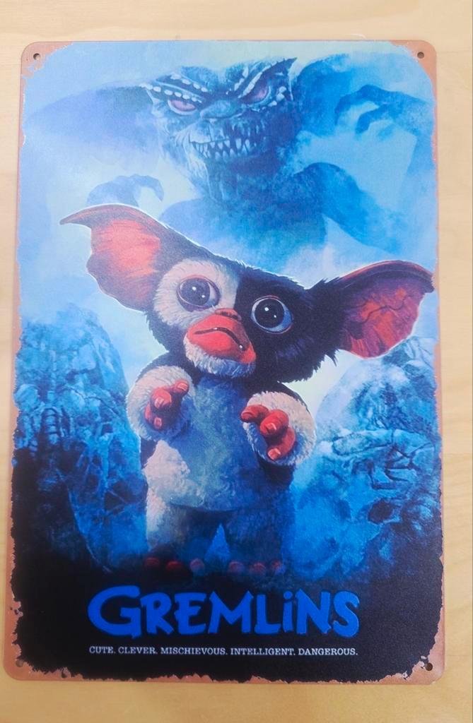 Gremlins Gizmo Metalen Bord - 20x30cm, Huis en Inrichting, Woonaccessoires | Wanddecoraties, Nieuw, Ophalen of Verzenden