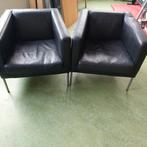 2 zwarte leren fauteuils in goede staat, Huis en Inrichting, Fauteuils, Ophalen, Gebruikt, 75 tot 100 cm, Modern