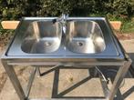 dubbele rvs bar spoelbak, Ophalen, Gebruikt