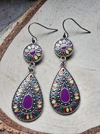 zilverkleurige boho vintage oorbellen paars multi color, Ophalen of Verzenden, Nieuw, Paars, Overige materialen