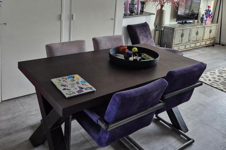 4 eetkamerstoelen, Huis en Inrichting, Stoelen, Gebruikt, Vier, Metaal, Stof, Overige kleuren, Ophalen