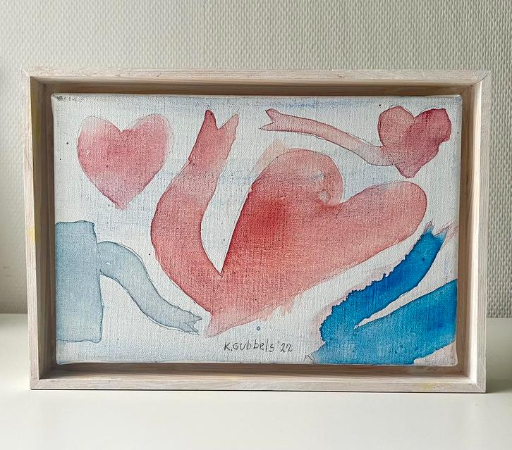 Klaas Gubbels, klein schilderij ‘Hartenkan’ uit 2022, Antiek en Kunst, Kunst | Schilderijen | Modern, Ophalen