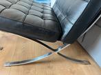 Barcelona Chair met Hocker - Zwart Leer, Huis en Inrichting, Fauteuils, Ophalen, Gebruikt, Leer, 75 tot 100 cm