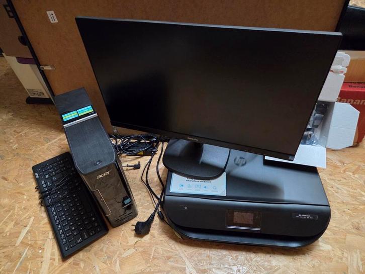 Acer Aspire X PC, Philips scherm, HP printer/scanner, Computers en Software, Desktop Pc's, Gebruikt, Minder dan 2 Ghz, HDD, 4 GB