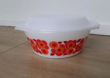 Vintage dekschaal Arcopal Lotus serie oranje rood, glas beschikbaar voor biedingen