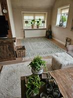 Zuiver wollen kelim met franjes zand beige groen, Huis en Inrichting, Stoffering | Tapijten en Kleden, Gebruikt, Groen, 150 tot 200 cm