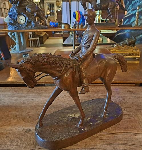Echt brons paard met ruiter 45 cm hoog 50 cm lang top beeld, Antiek en Kunst, Antiek | Koper en Brons, Ophalen