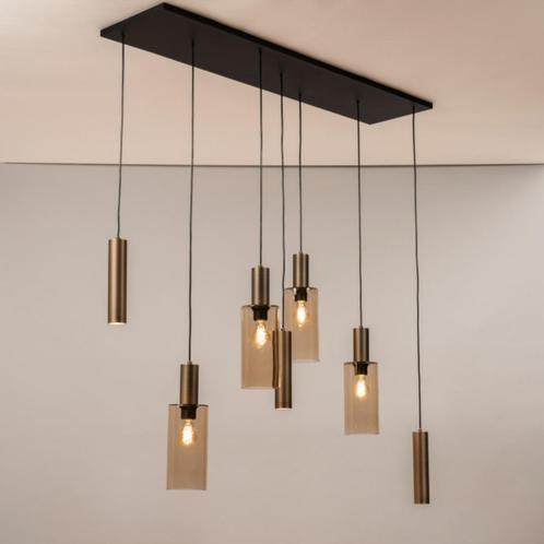 hanglamp brons kokers spots bruin glas tafel eettafel lamp, Huis en Inrichting, Lampen | Hanglampen, Nieuw, Minder dan 50 cm, Glas