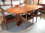 7 KS Deense retro jaren 60 stoelen, uitschuifbare eettafel, Vijf, Zes of meer stoelen, Gebruikt, Bruin, Hout