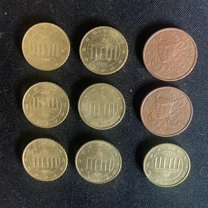 Euromunten (10 cent Duitsland 2002 + 5 cent Frankrijk 1999), Postzegels en Munten, Munten | Europa | Euromunten, Setje, Duitsland