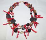 Ketting: koraal, parels, git, rookkwarts, agaath, lavasteen, Sieraden, Tassen en Uiterlijk, Overige kleuren, Ophalen of Verzenden
