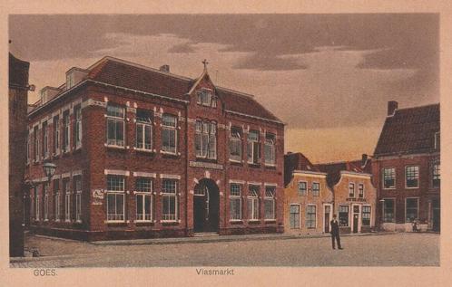Goes Mooie Oude Ongelopen Kaart  van de Vlasmarkt., Verzamelen, Ansichtkaarten | Nederland, Ongelopen, Zeeland, 1920 tot 1940