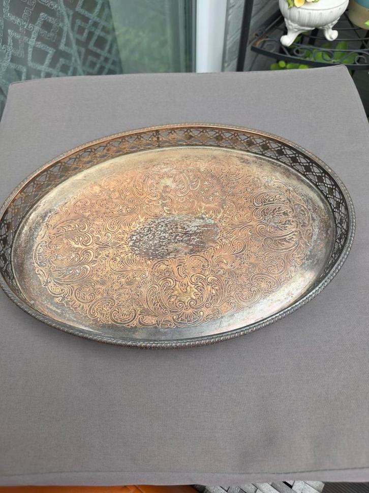 Dienblad Silver on Copper met Gedetailleerd Patroon, Antiek en Kunst, Antiek | Schalen, Ophalen