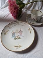 Kop en schotel met gebaksbordje Heilige communie jaren 70, Ophalen of Verzenden, Zo goed als nieuw