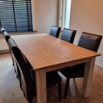 Set à 6 bruin lederen eetkamerstoelen van Goossens, Ophalen, Gebruikt, Bruin, Koloniaal