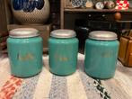 Mintgroen emaille koffie thee suiker bussen, Antiek en Kunst, Ophalen of Verzenden