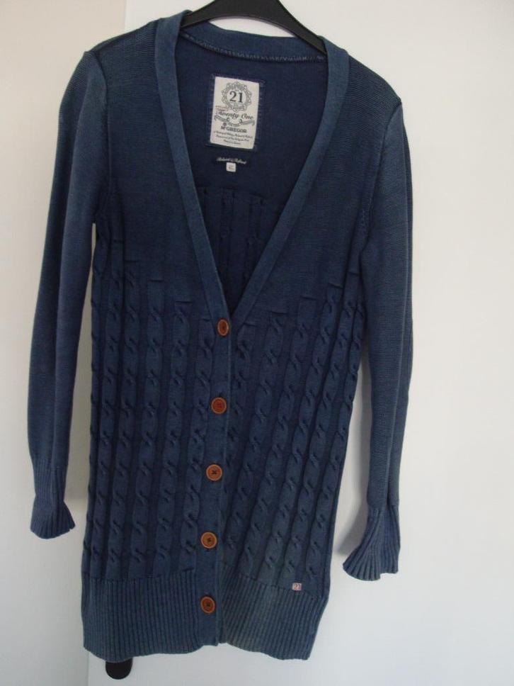 Maat XL. Lang blauw McGREGOR vest met ingebreide kabels., Kleding | Dames, Truien en Vesten, Zo goed als nieuw, Maat 46/48 (XL) of groter