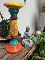 India Houtsnijwerk handbeschilderd Indiase kandelaar, Huis en Inrichting, Woonaccessoires | Kandelaars en Kaarsen, Overige materialen