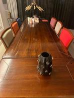 Uitschuifbare tafel + 6 gekleurde stoelen, Huis en Inrichting, Tafels | Eettafels, Gebruikt, 100 tot 150 cm, Eikenhout, 200 cm of meer